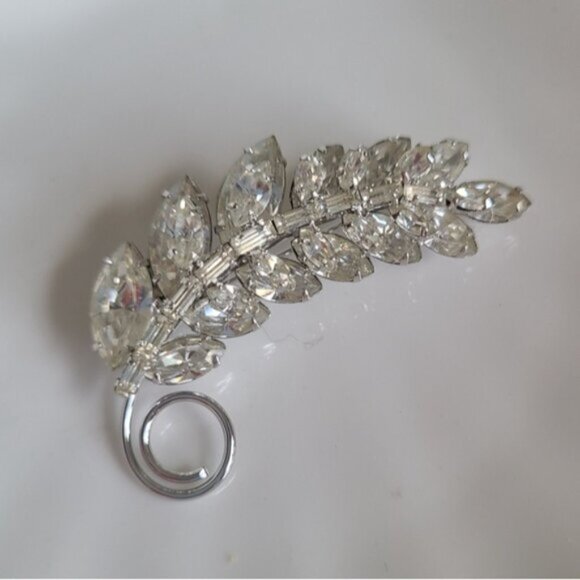 Vintage Jay Flex Sterling Silver Crystal Leaf Brooch Pin - Picture 14 of 14